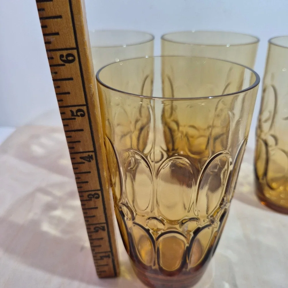 Vintage Fostoria‎ Amber Glass Dot Tumblers Set of 4 Mid Century Highball 5.5in